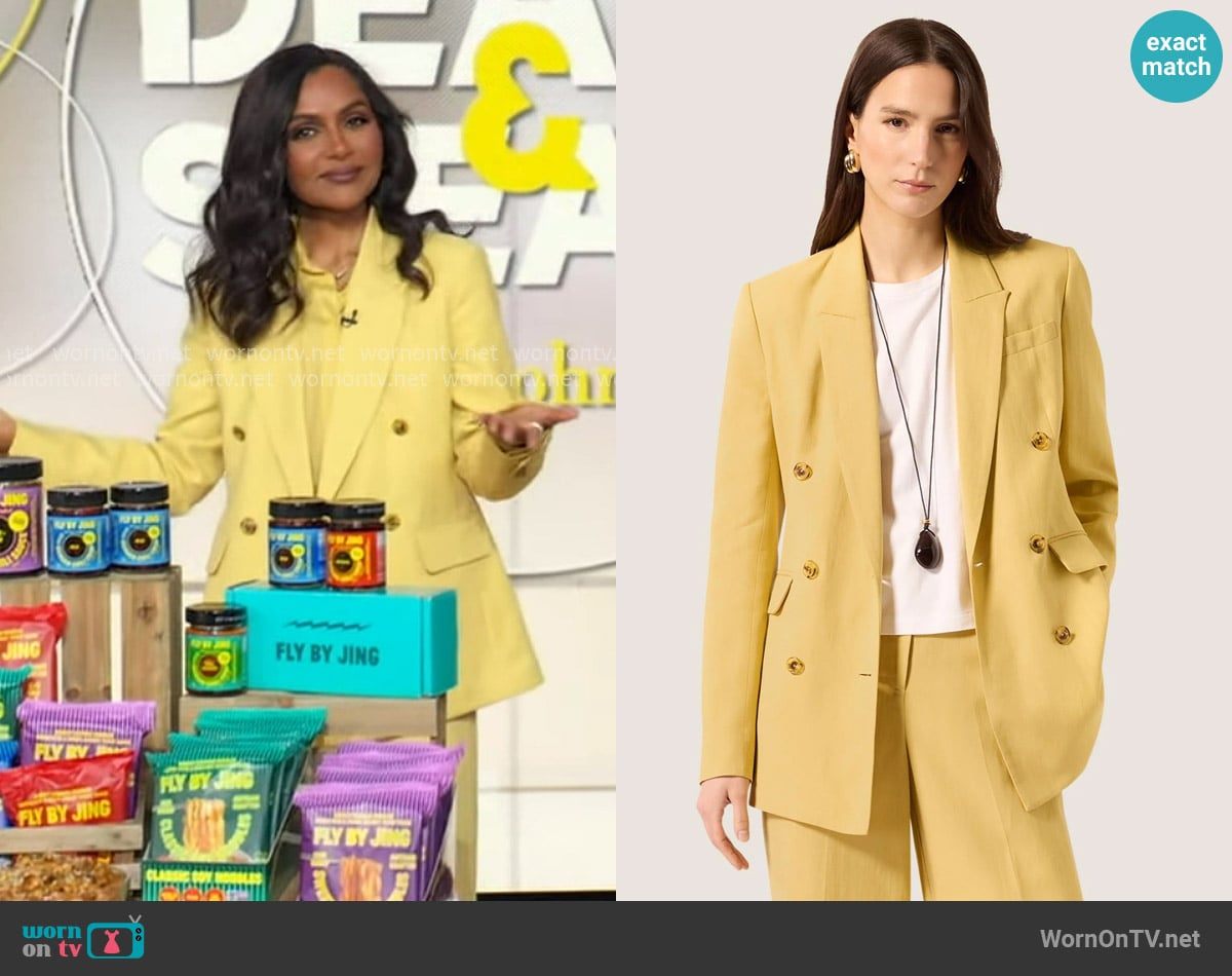 Mindy Kaling’s yellow double breasted blazer on GMA