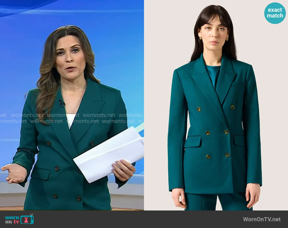 Argent Double-Breasted Blazer in Seasonless Wool Deep Teal worn by Erin McLaughlin on Today
