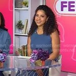Arianna’s blue sleeveles pleated dress on Today