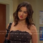 Ari’s black embroidered tube top on Days of our Lives Ari’s black embroidered tube top on Days of our Lives