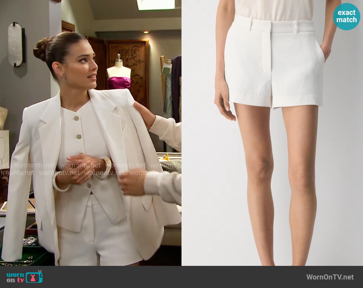 Aritzia New Agency Mini Short in Light Birch worn by Electra Forrester (Laneya Grace) on The Bold and the Beautiful