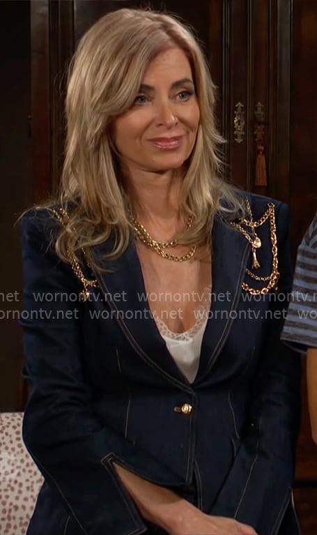 Ashley’s denim blazer with chains on The Young and the Restless