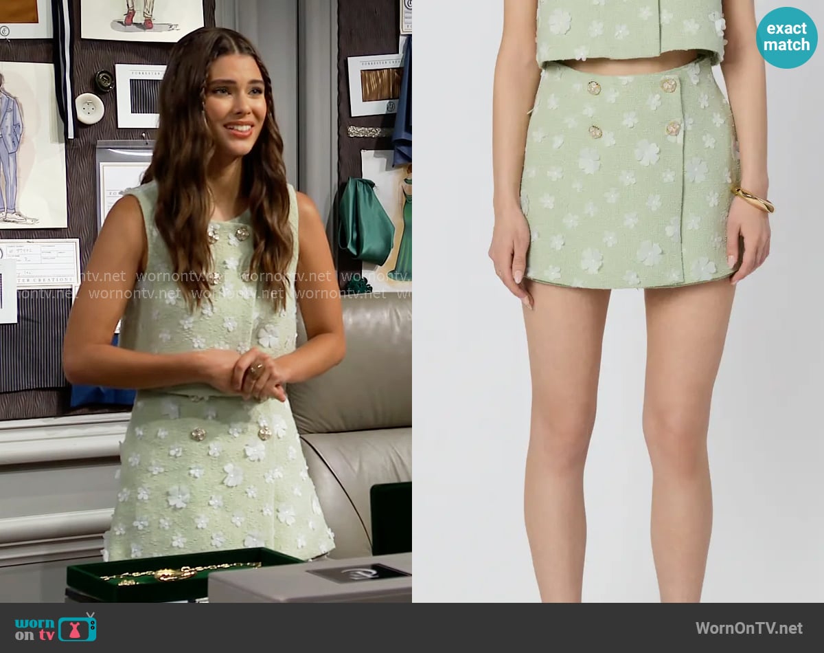 ASTR The Label Janell Floral Appliqué Miniskort worn by Electra Forrester (Laneya Grace) on The Bold and the Beautiful