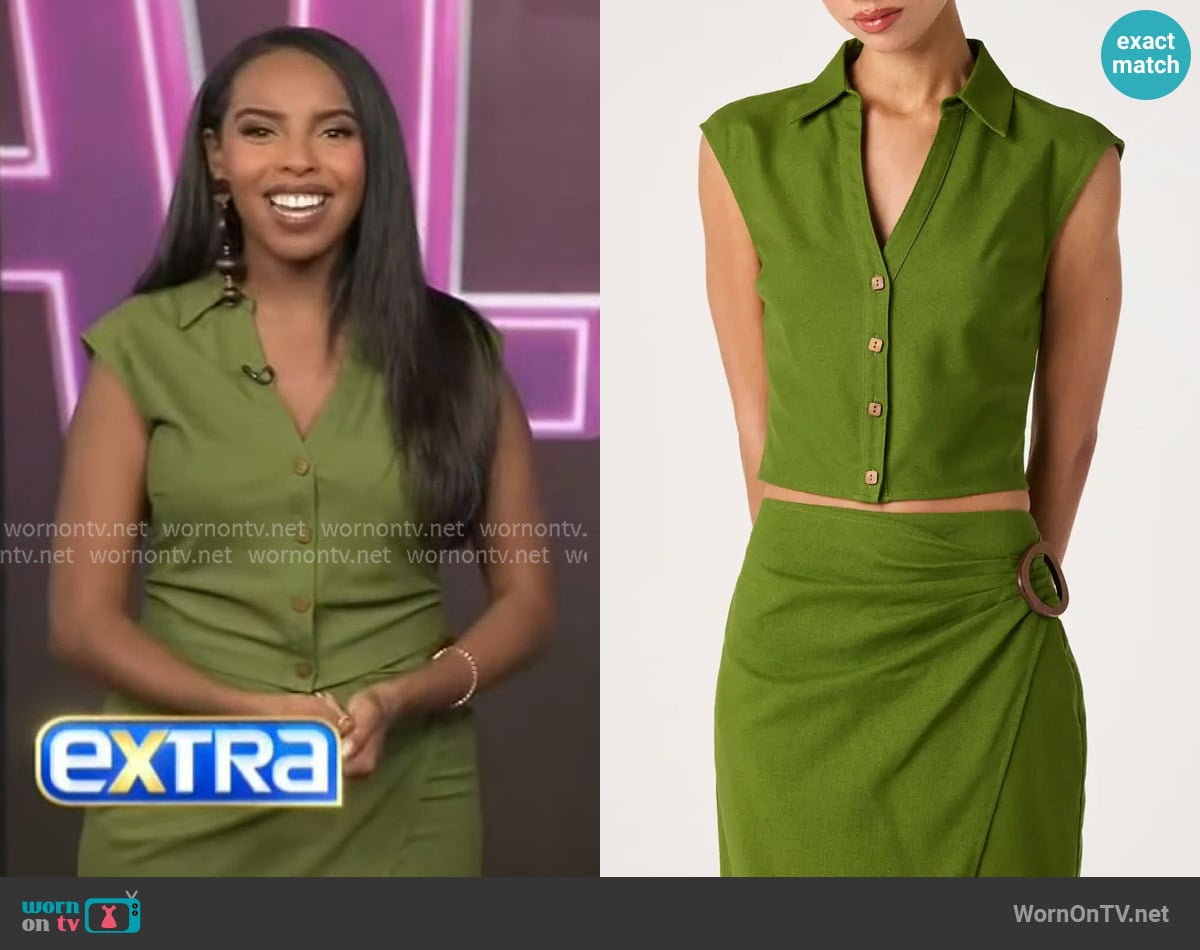 ASTR the Label Onyx Buttoned Top worn by Mona Kosar Abdi on Extra