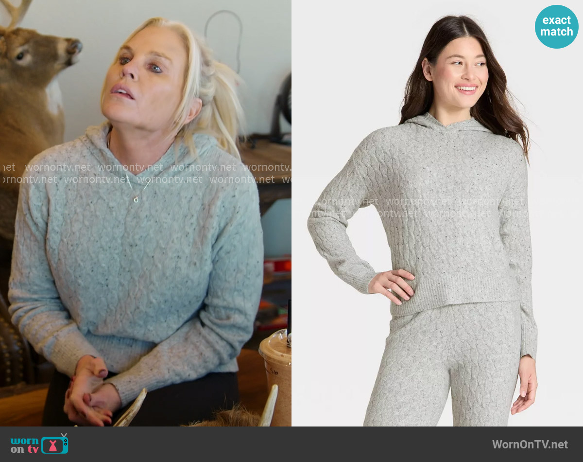 Auden Cashfeel Cable Knit Hooded Pullover Sweater worn by Kristi McBee on The McBee Dynasty Real American Cowboys