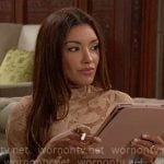 Audra’s beige lace top and skirt set on The Young and the Restless