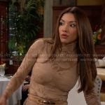 Audra’s beige lace top and skirt set on The Young and the Restless