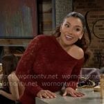 Audra's red lace off-shoulder top on The Young and the Restless
