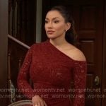 Audra's red lace off-shoulder top on The Young and the Restless