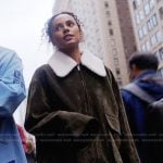 Ava’s green suede shearling jacket on Next Gen NYC