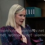 Ava's pink and blue printed wrap blouse on General Hospital