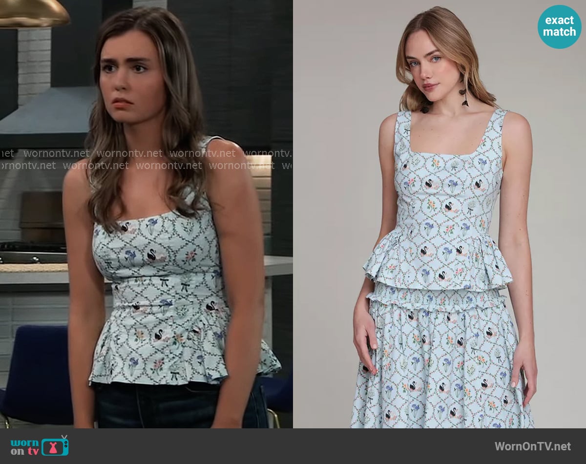 Avec Les Filles Square Neck Top in Felicity Two Tone Swan worn by Emma Scorpio-Drake (Braedyn Bruner) on General Hospital