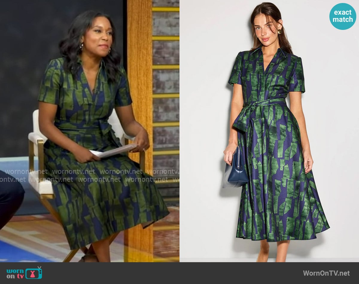 Badgley Mischka Short Sleeve Collar Full Skirt Day Dress worn by Rachel Scott on Good Morning America