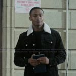 Bakari's black sherpa collar jacket on The Chi