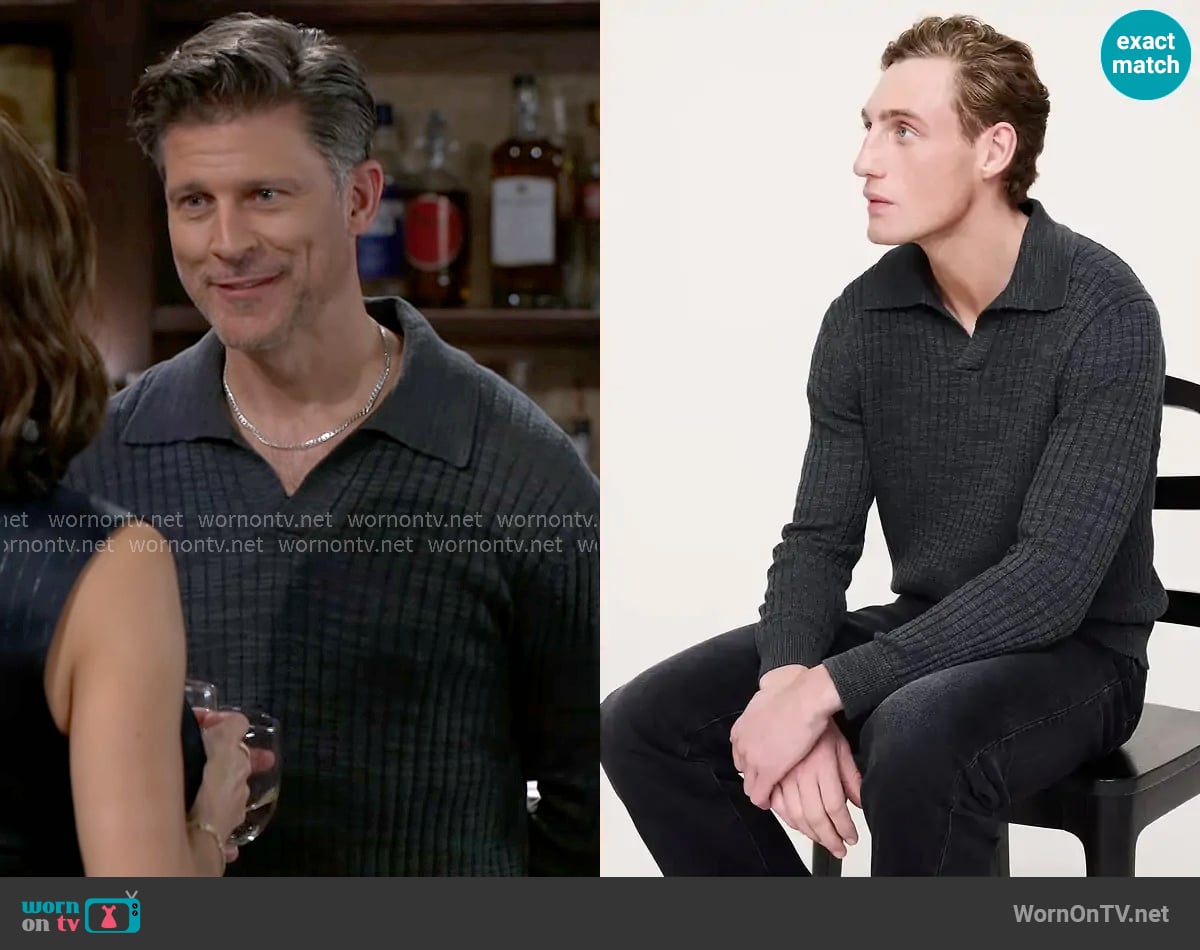 Banana Republic Linen-Cotton Slub Sweater Polo in Washed Black worn by Kial Rollins (Greg Vaughan) on Beyond the Gates