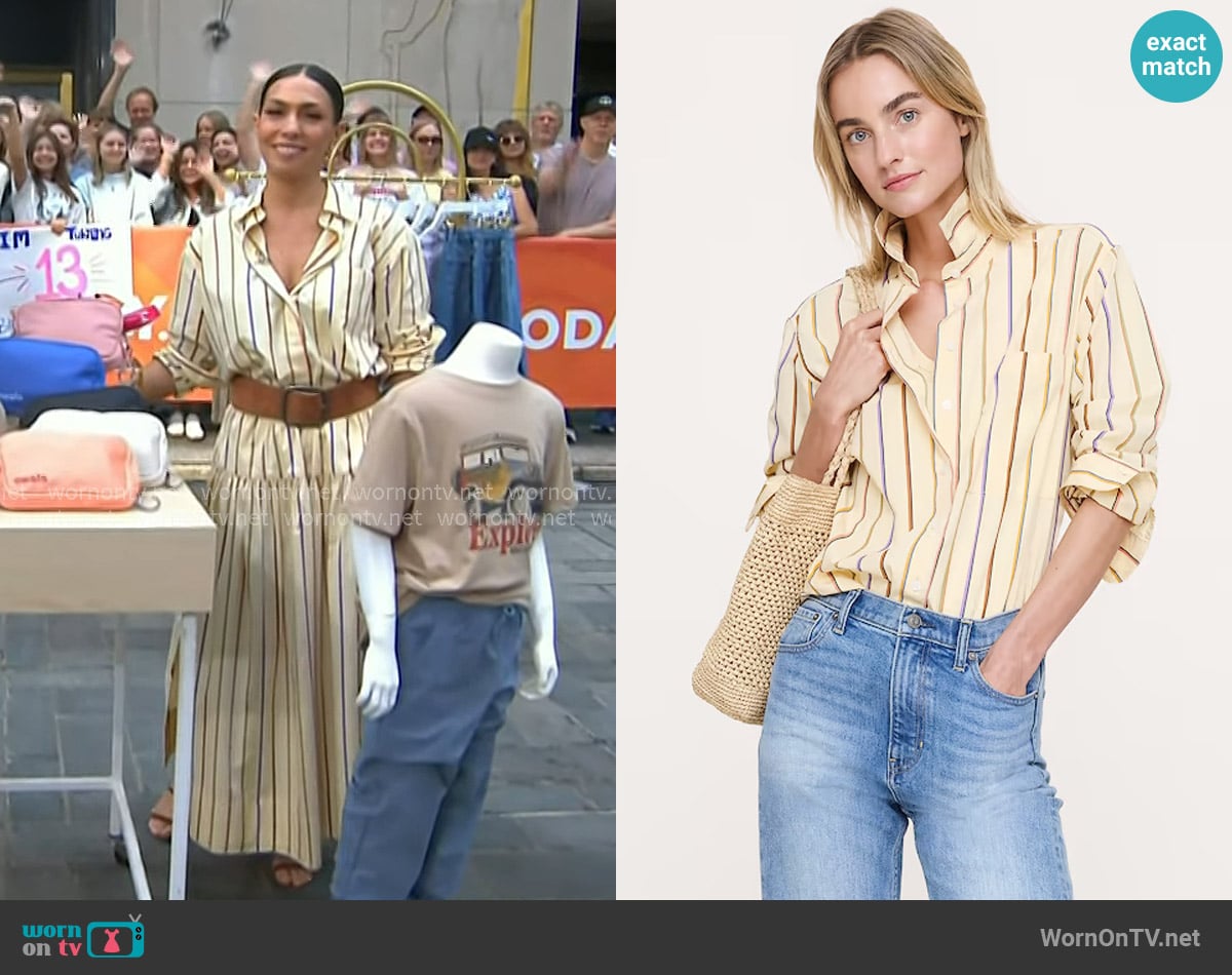 Banana Republic The Oversized Shirt in Cotton Poplin in Cream Stripe worn by Melissa Garcia on Today