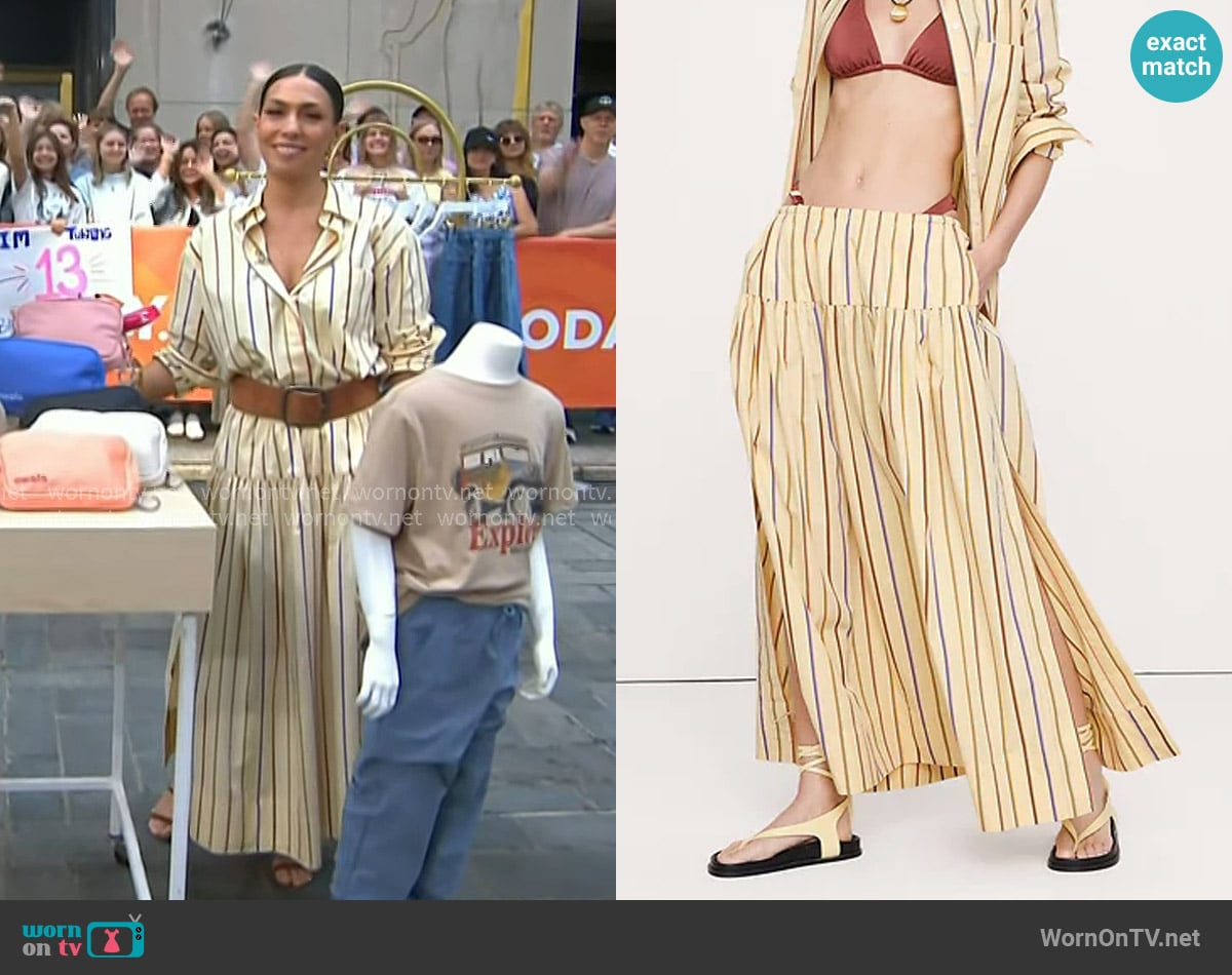 Banana Republic Tiered Cotton Poplin Maxi Skirt in Cream Stripe worn by Melissa Garcia on Today