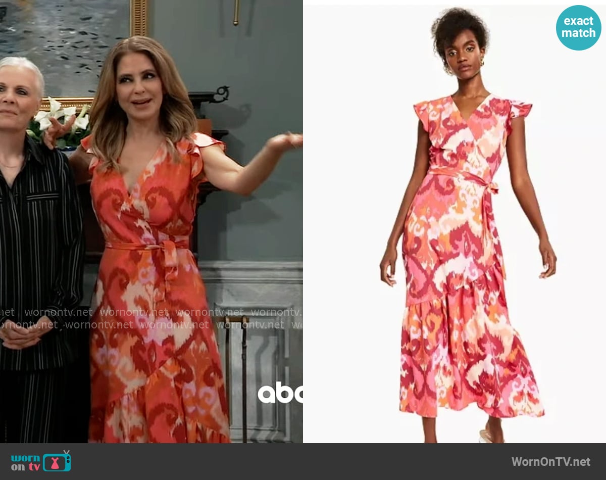 Bar III Flutter-Sleeve Wrap Maxi Dress worn by Olivia Falconeri (Lisa Lo Cicero) on General Hospital