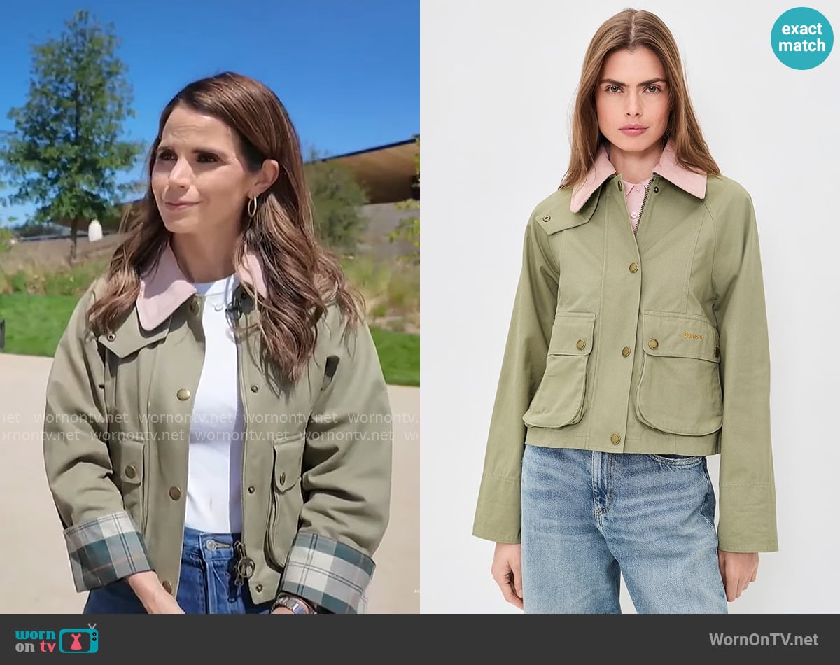 Barbour Cropped Beadnell Casual Jacket in Bleached Olive/Ancient worn by Elizabeth Cook on CBS Mornings