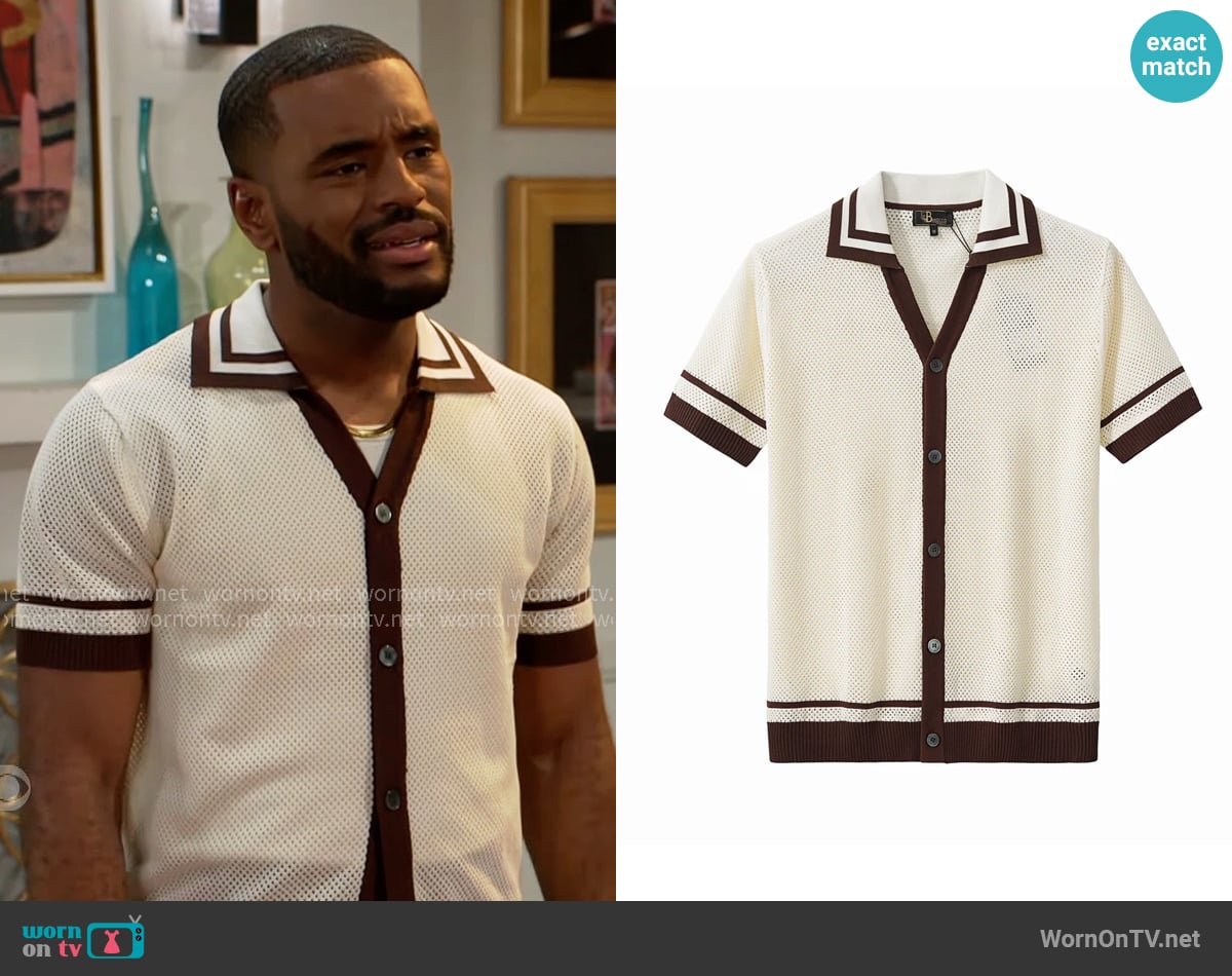 Barocco Contrast Trim Mesh Knit Button-Up worn by Andre Richardson (Sean Freeman) on Beyond the Gates