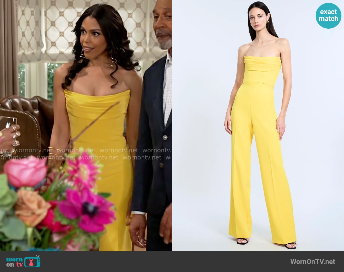 Bcbgmaxazria Corset Jumpsuit With Drape worn by Dani Dupree (Karla Mosley) on Beyond the Gates