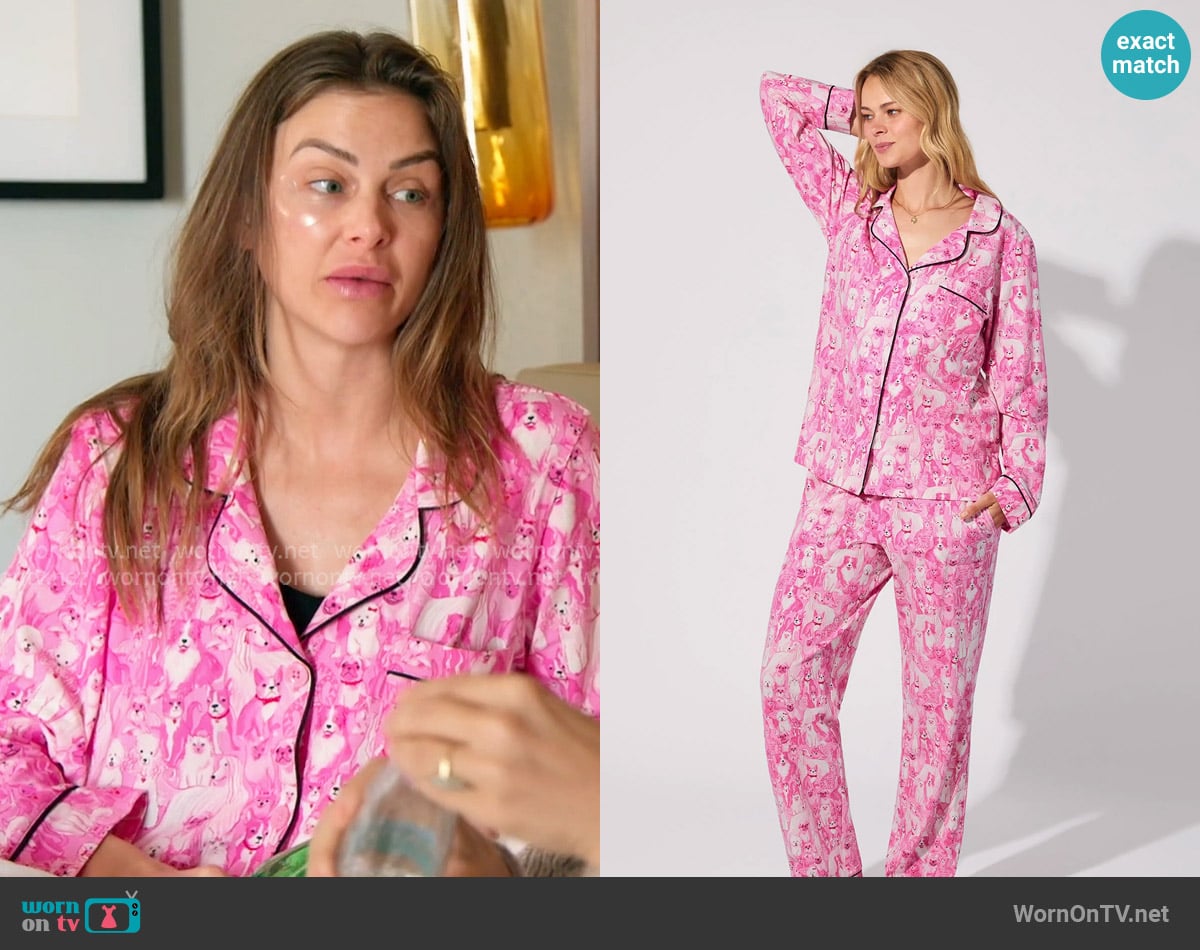 Bedhead Pajamas Paw-fectly Pink Long Sleeve Classic Stretch Jersey PJ Set worn by Lala Kent on The Valley