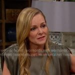 Belle's green gathered shoulder satin dress on Days of our Lives
