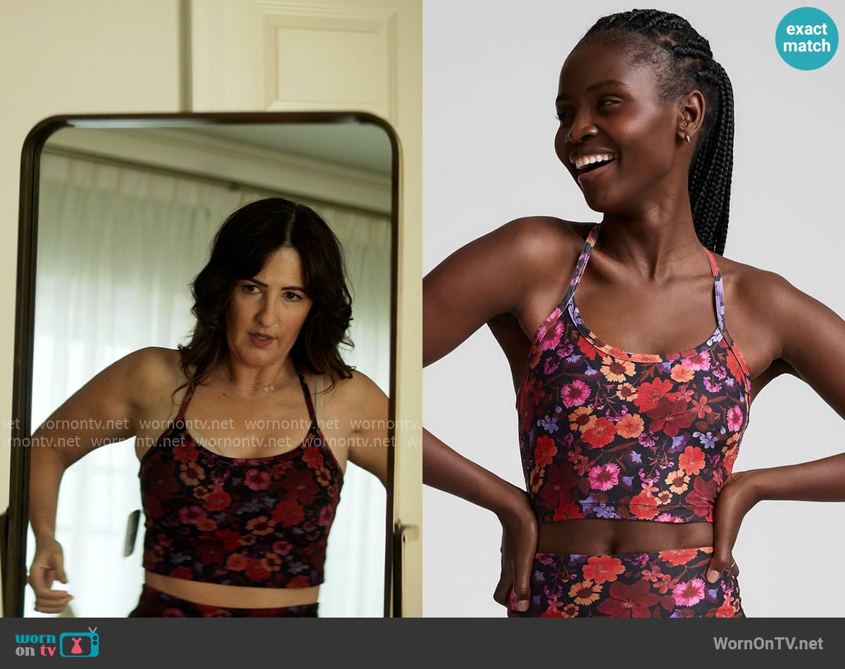 Beyond Yoga Slim Racerback High Cropped Tank in Summer Bouquet worn by  Brooke Kirtley (D'Arcy Carden) on The Five Star Weekend