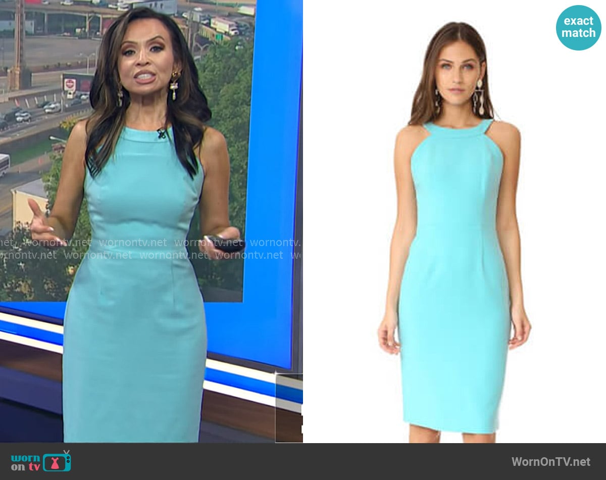 Black Halo Marcelle Dress in Atlantic Aqua worn by Adelle Caballero on Today