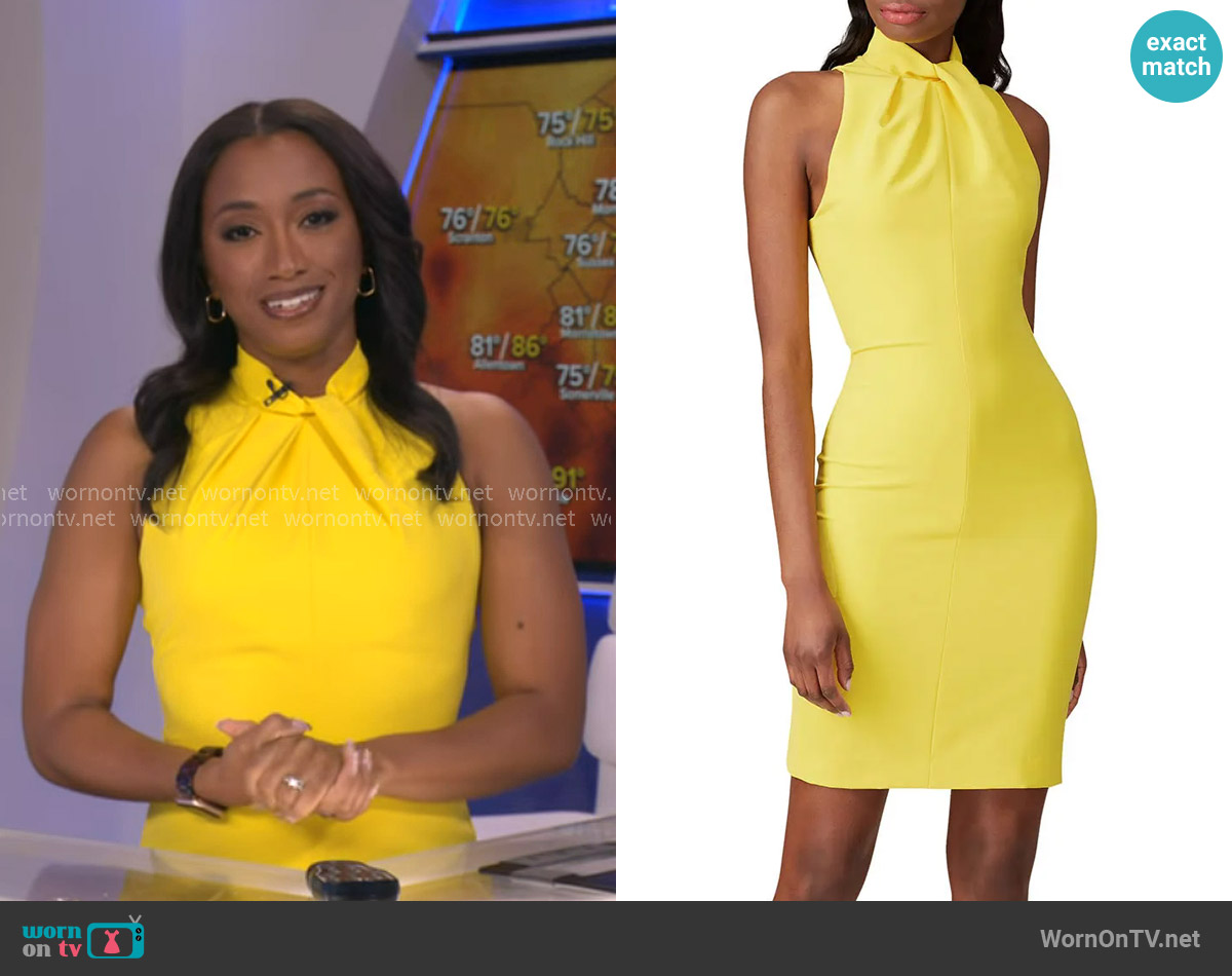 Black Halo Zana Sheath in Yellow worn by Brittany Bell on Good Morning America