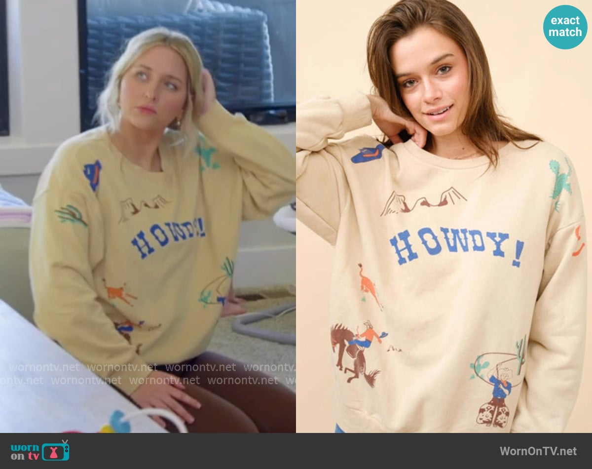 Blue B Howdy Sweatshirt worn by Kacie Adkison on The McBee Dynasty Real American Cowboys