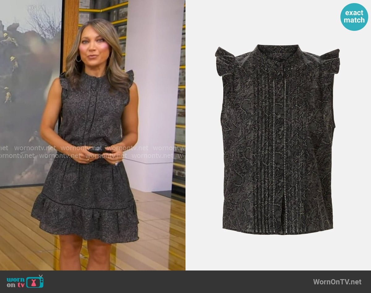 Boss High Neck Blouse worn by Ginger Zee on Good Morning America