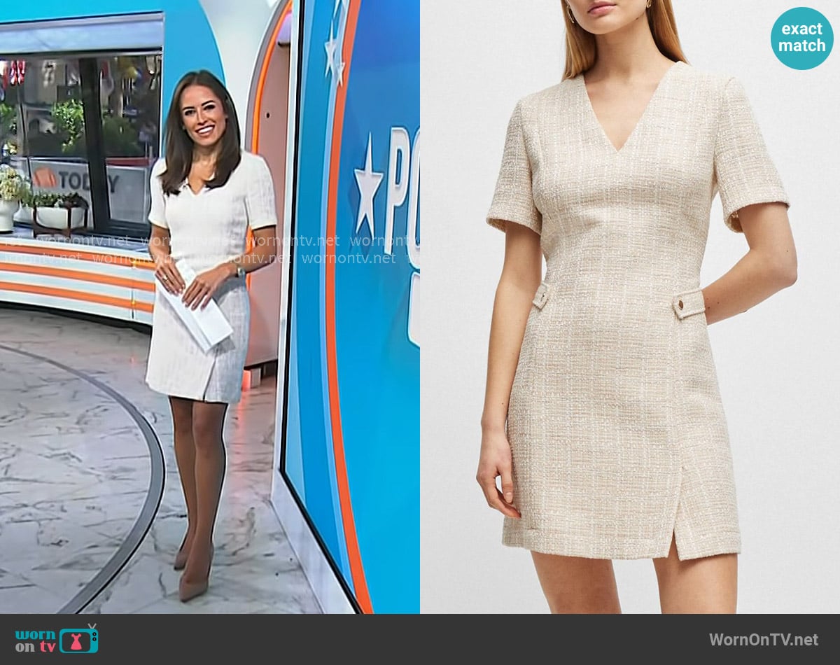 Boss V-Neck Dress in Melange Tweed Beige worn by Kaylee Hartung on Today