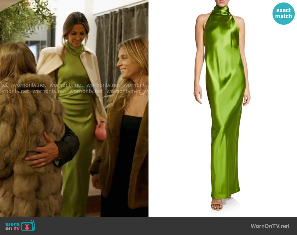 Brandon Maxwell Backless Silk Halter Gown worn by Georgina Ferzli on In The City