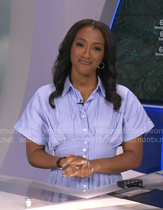 Brittany’s blue striped gathered shirtdress on Good Morning America