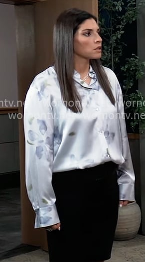 Brook-Lynn’s grey floral button down blouse on General Hospital