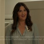 Brooke's blue striped blouse and tie waist pants on The Five Star Weekend