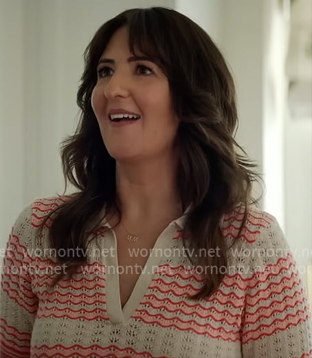 Brooke’s wavy stripe knit polo top on The Five Star Weekend