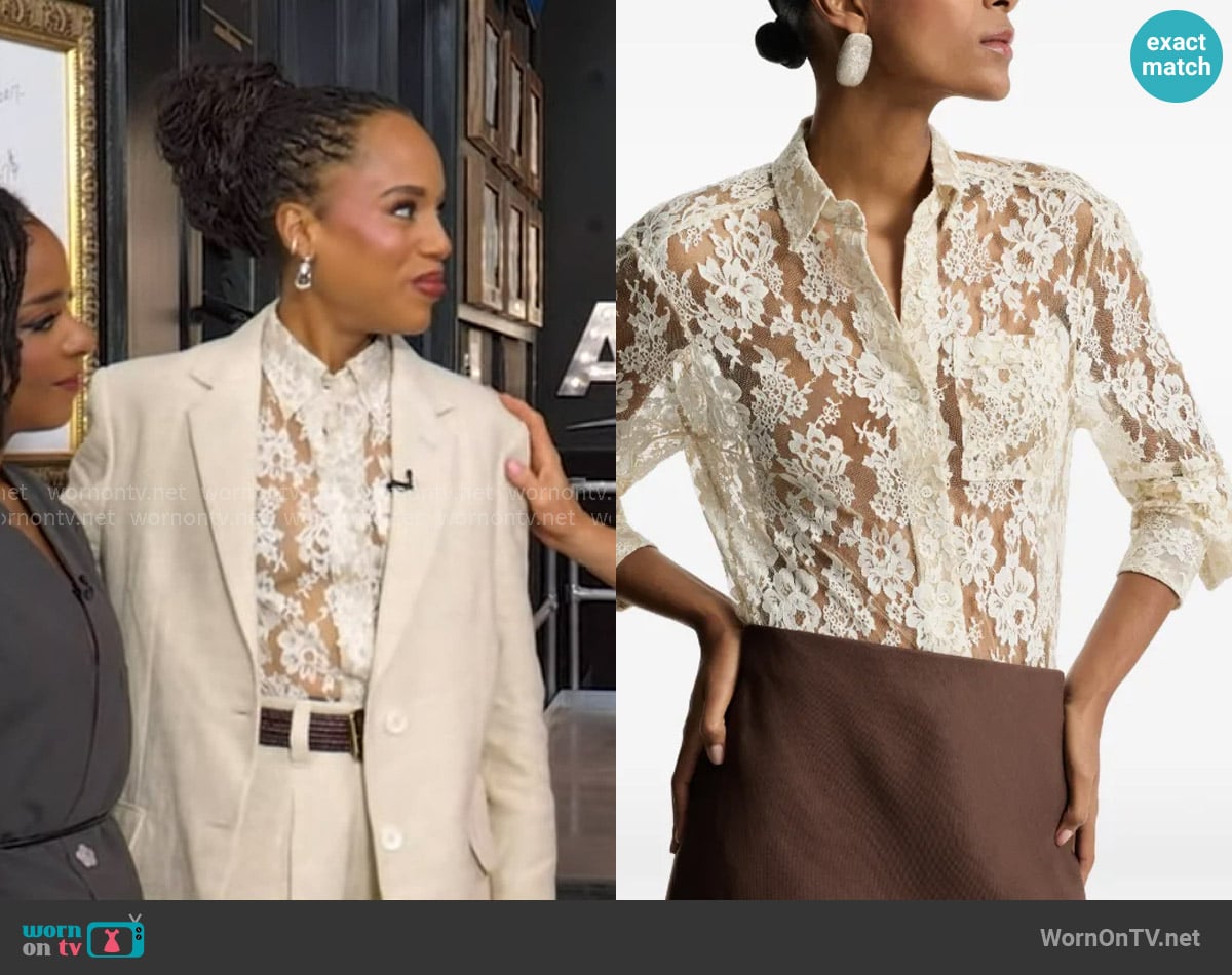Brunello Cucinelli Flower Jacquard Lace Shirt worn by Kerry Washington on Good Morning America