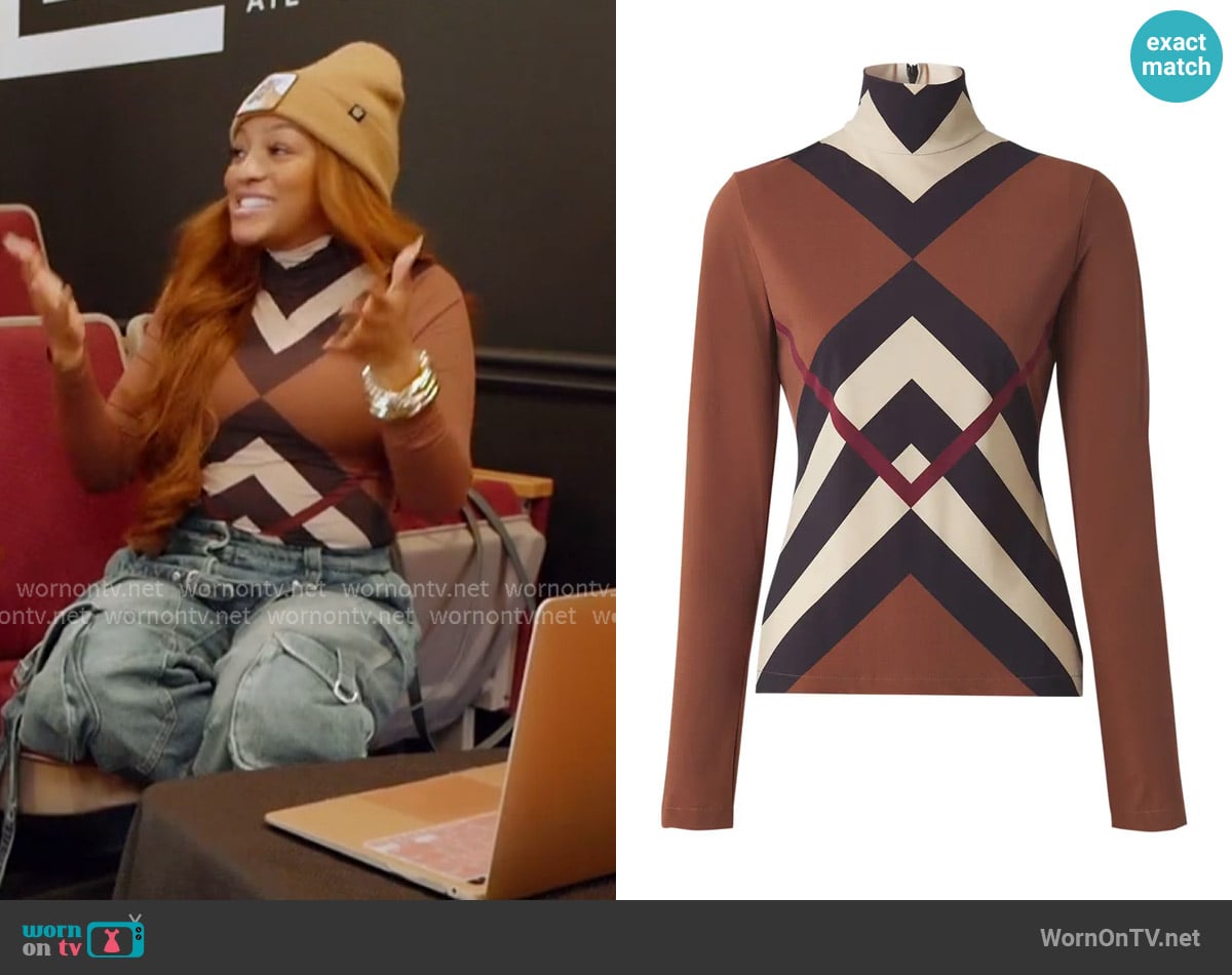Burberry Chevron Check Print Turtleneck Top worn by Drew Sidora on The Real Housewives of Atlanta