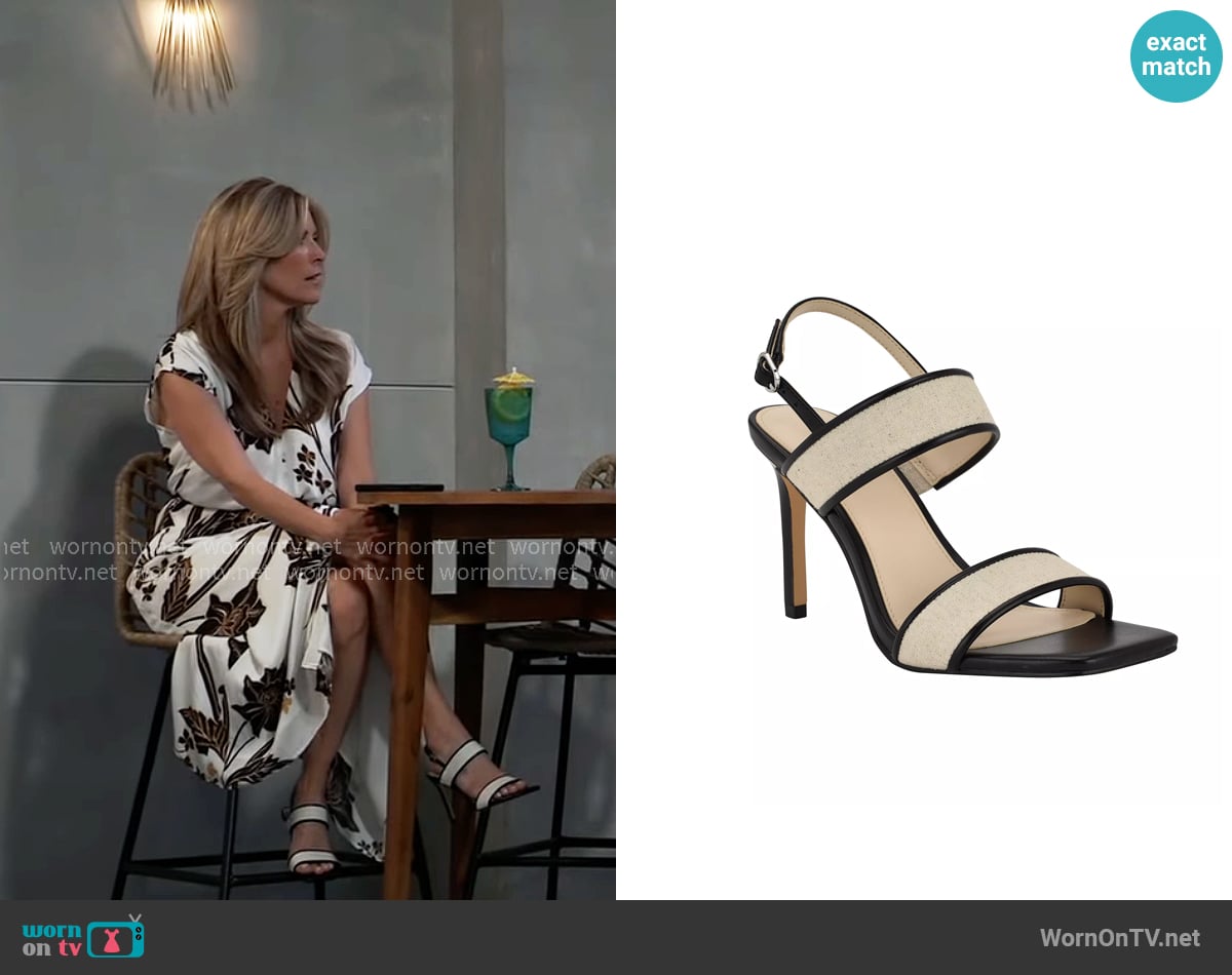 Calvin Klein Amour Double Band Slingback Stiletto Sandals worn by Carly Spencer (Laura Wright) on General Hospital