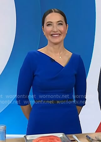 Candice Kumai’s blue asymmetric neck sheath dress on Today