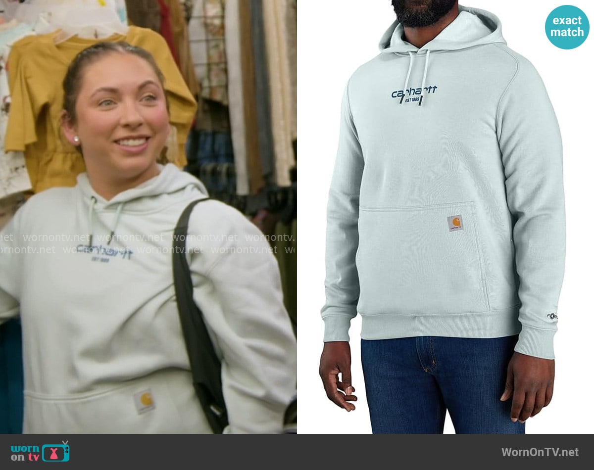 Carhartt Relaxed Fit Lightweight Logo Graphic Sweater worn by Alli Ventresca on The McBee Dynasty Real American Cowboys
