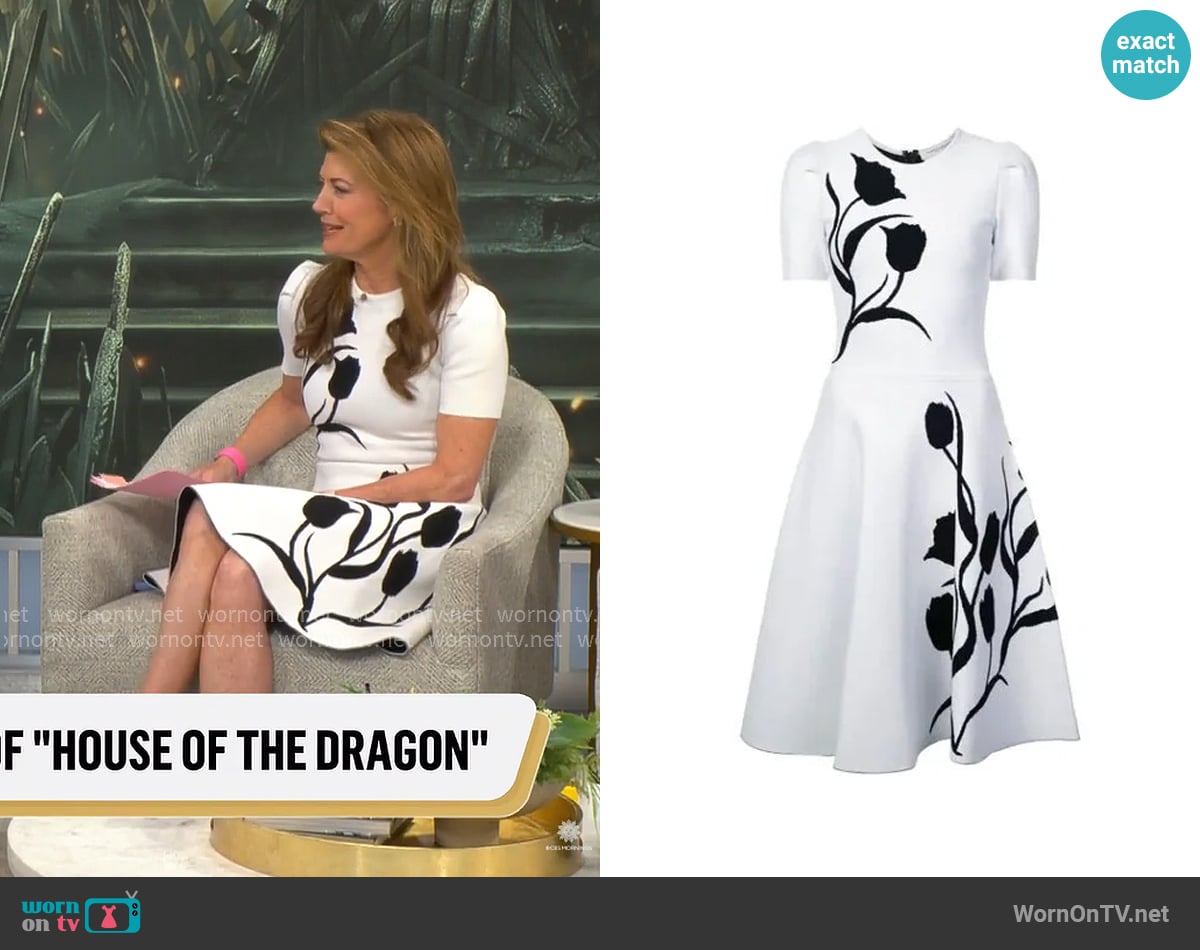 Carolina Herrera Tulip Intarsia Knit Dress worn by Norah O'Donnell on CBS Mornings