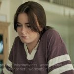Caroline's purple stripe-sleeve t-shirt on The Five Star Weekend