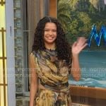 Catherine Laga’aia’s abstract print top and skirt on Good Morning America