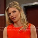 Cat’s orange belted peplum top and pants on Days of our Lives