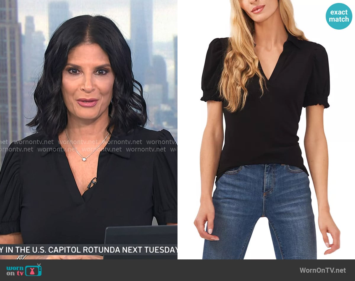 Cece Collared Split Neck Short Sleeve Knit Top