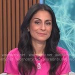 Celine Gounder’s pink satin midi dress on CBS Mornings