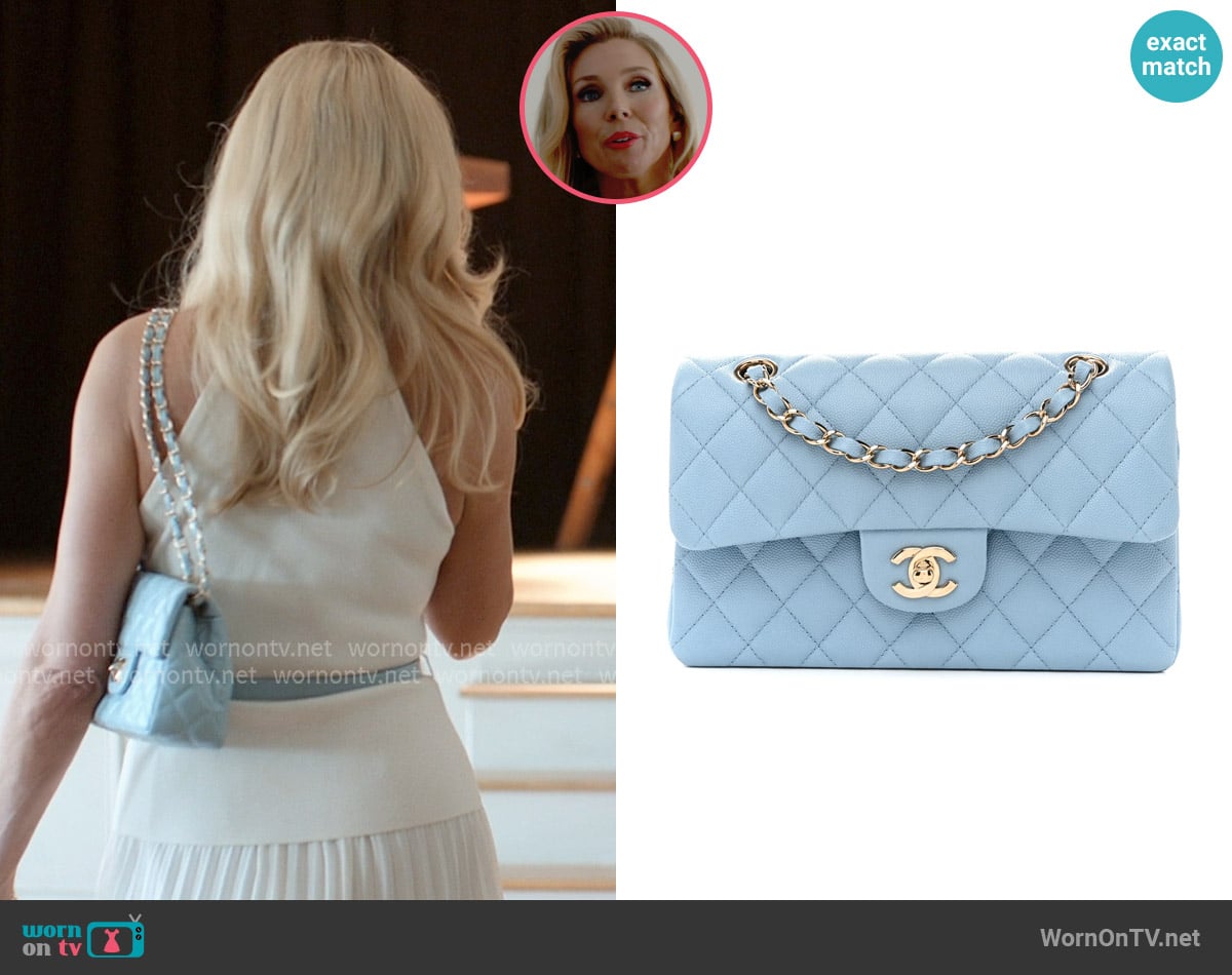 Chanel Caviar Quilted Small Double Flap Light Blue worn by Eva Woods (June Diane Raphael) on Elle
